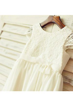 Robe de cortège enfant naturel avec chiffon de princesse encolure ronde avec fleurs - Photo 4