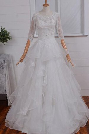 Robe de mariée sage avec zip de col en cœur avec manche longue textile en tulle - Photo 1