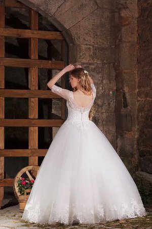 Abito da Sposa in Tulle con Mezze Maniche Ball Gown largo con Applique Naturale - Foto 4