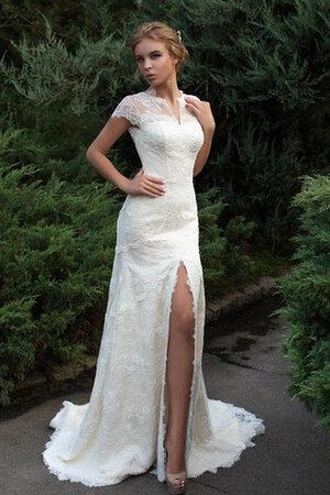 Abito da Sposa retro A Terra Elegante Seghettato Scollo Tubino Coda A Strascico Corto - Foto 1