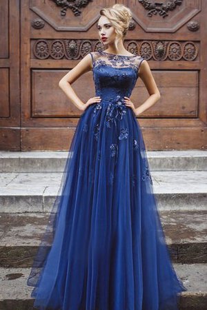 Tüll Schlüsselloch Rücken plissiertes Bateau natürliche Taile Ballkleid mit Applike - Bild 1