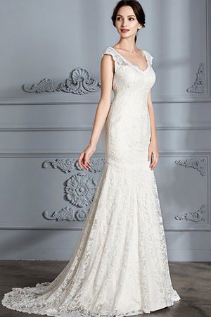 Elegante Vestido de Novia de Natural de Escote en V de Encaje Adorno de Cola Barriba - Foto 5