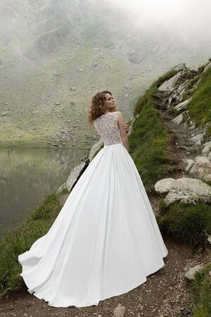 Robe de mariée sexy longueru au niveau de sol de col bateau de traîne moyenne manche nulle - Photo 3