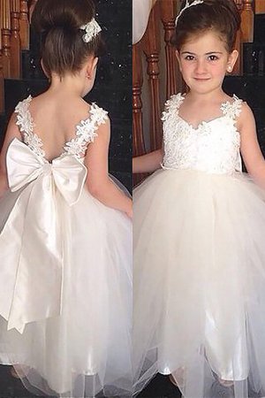 Robe de cortège enfant naturel avec fleurs de col en cœur en tulle manche nulle - Photo 1