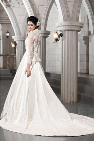 Abito da Sposa in Raso Coda A Strascico Cappella con Perline con Applique Lungo - Foto 2