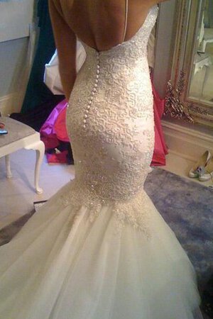 Robe de mariée sexy romantique avec perle bandouliere spaghetti textile en tulle - Photo 5
