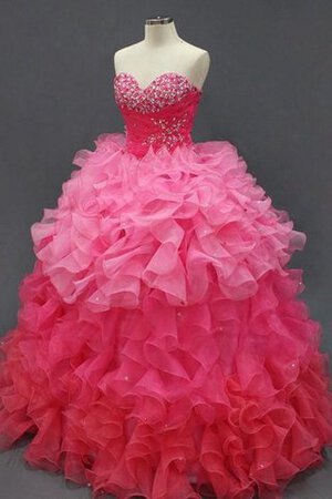 Abito Quinceanera Cuore con Perline in Organza Cerniera Allacciato in Tulle - Foto 1