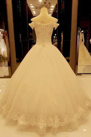 Abito da Sposa Cappellino radiosa con Perline in Tulle V-Scollo Naturale - Foto 3