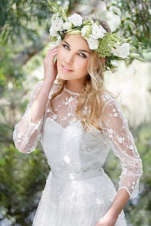 Abito da Sposa in pizzo con Fiore con Nastro A-Line in Pizzo A Terra - Foto 4