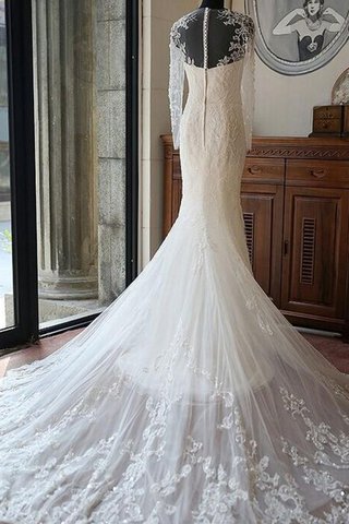 Abito da Sposa con Maniche Lunghe Coda A Strascico Corto con Perline Cerniera in Pizzo Tubino - Foto 2