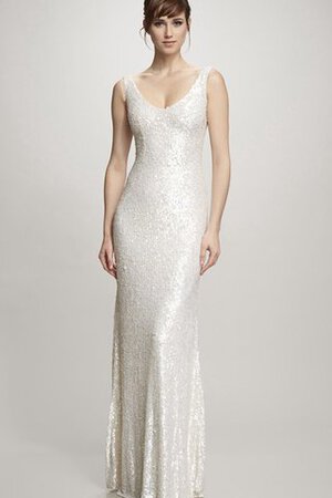 Robe de mariée brillant jusqu'au sol de col en v en tulle avec zip - Photo 1