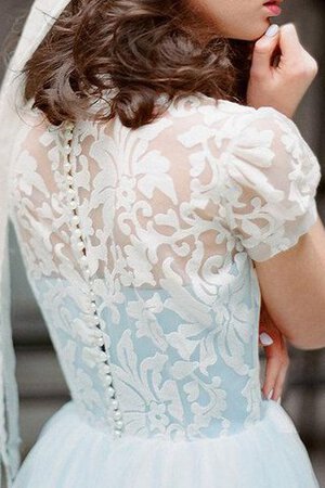Hoher Kragen kurze Ärmeln Elegantes mini romantisches Brautjungfernkleid mit Knöpfen - Bild 4