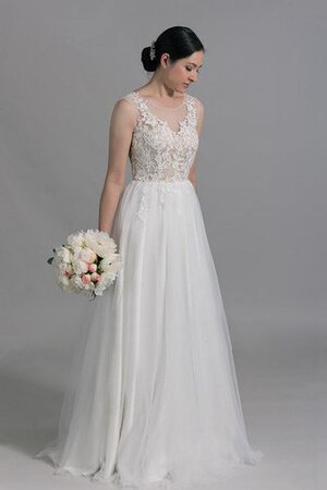 Robe de mariée naturel a-ligne textile en tulle manche nulle - Photo 1