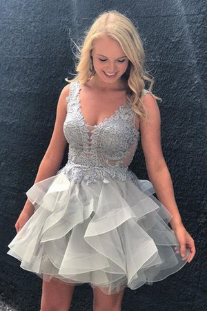 Ärmelloses Tüll A Linie Mini Abiballkleid mit V-Ausschnitt - Bild 1