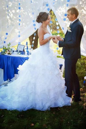 Abito da Sposa Sirena in pizzo Cappellino Senza Maniche in Organza Schiena Nuda - Foto 4