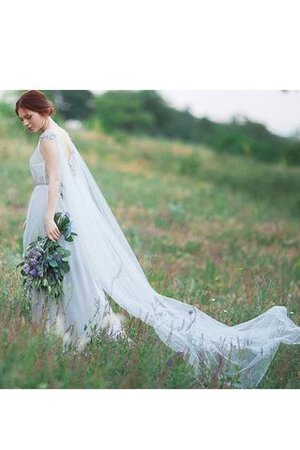 Tüll Watteau Schleppe Sweep train kurze Ärmeln bodenlanges romantisches Brautjungfernkleid - Bild 4