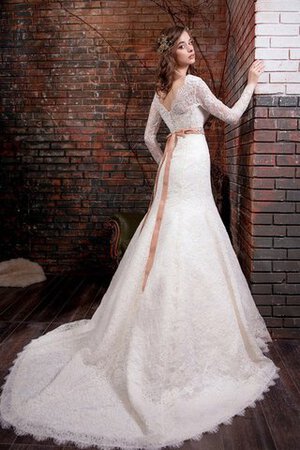 Abito da Sposa Naturale in Pizzo originale con Applique con Maniche Lunghe Sirena - Foto 3