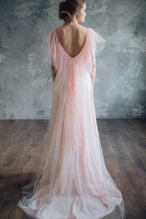 Robe demoiselle d'honneur distinguee plissé avec perle de traîne courte textile en tulle - Photo 2