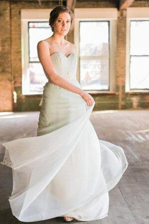 Robe de mariée naturel ligne a ruché jusqu'au sol de lotus - Photo 2