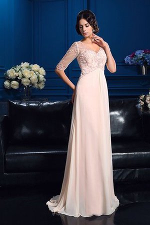 Robe mère de mariée longue en 1/2 manche v encolure en chiffon de traîne courte - Photo 5