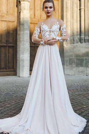 Robe de mariée romantique charmeuse de col en v en chiffon décolleté dans le dos - Photo 1