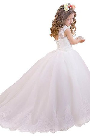 Robe de cortège enfant naturel col u profond en tulle avec sans manches avec fleurs - Photo 2