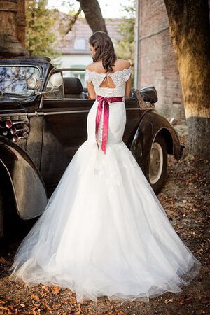 Abito da Sposa A Terra con Perline Fuori dalla spalla in pizzo Sirena Lungo - Foto 3