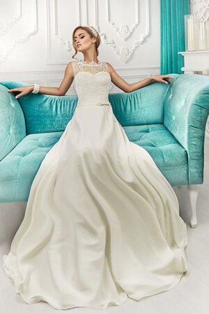 Robe de mariée en satin avec décoration dentelle manche nulle a-ligne de traîne courte - Photo 5