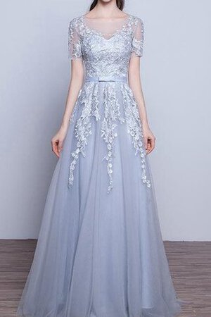 Robe de bal avec décoration dentelle en tulle a-ligne avec manche courte appliques - Photo 3