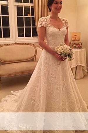 Abito da Sposa A-Line Principessa in Pizzo Coda A Strascico Corto Cuore - Foto 1