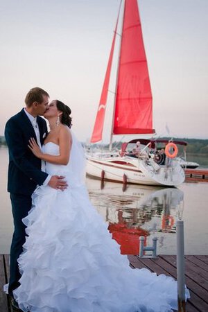 Abito da Sposa Sirena in pizzo Cappellino Senza Maniche in Organza Schiena Nuda - Foto 2