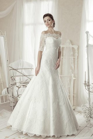 Robe de mariée naturel de traîne moyenne ruché de col en cœur a-ligne - Photo 2