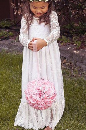 Lange Ärmeln Prinzessin Bodenlanges Blumenmädchenkleid mit Schmetterlingsknoten mit Blume - Bild 1