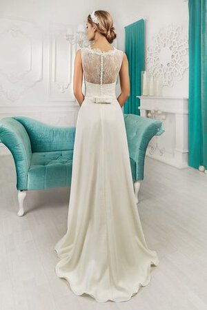 Robe de mariée en satin avec décoration dentelle manche nulle a-ligne de traîne courte - Photo 4