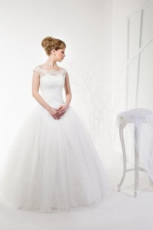 Abito da Sposa Barchetta Ball Gown con Manica Corte con Piega Allacciato Cappellino - Foto 5