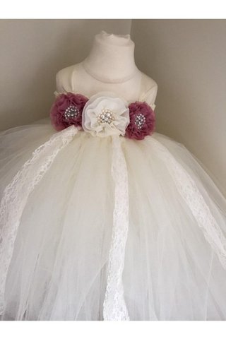 Abito da Cerimonia Bambini Tondo con Increspature decorato in Tulle con Fiore Senza Maniche - Foto 2