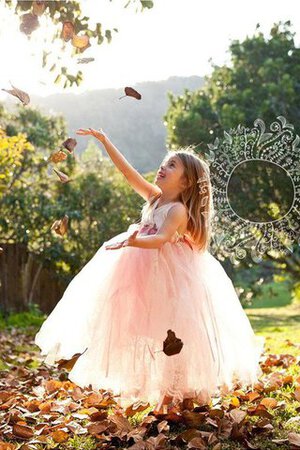 Abito da Cerimonia Bambini radiosa con Increspature con Perline in Tulle con Fiocco con Fiore - Foto 1