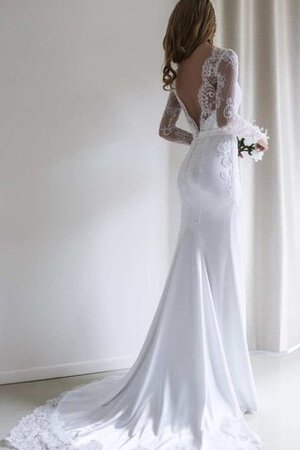 Abito da Sposa con Applique in Chiffon sexy Tubino Spazzola Treno Profondo V-scollo - Foto 2