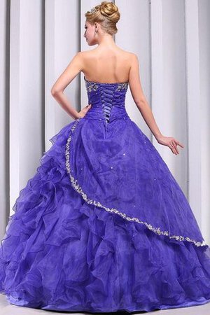 Robe de quinceanera manche nulle en tulle decoration en fleur avec perle jusqu'au sol - Photo 7