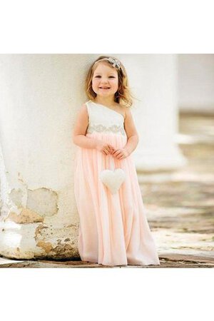 Abito da Cerimonia Bambini monospalla in Chiffon con Fiore A Terra con Perla A-Line - Foto 2