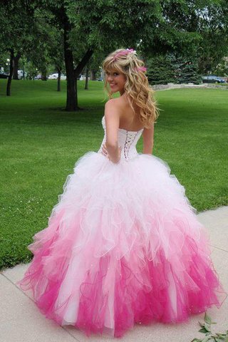 Robe de quinceanera longue plissé de col en cœur textile en tulle bretelles spaghetti - Photo 2