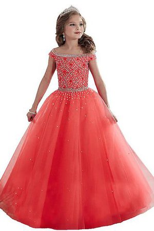 Abito da Cerimonia Bambini Ball Gown in Tulle A Terra Fuori dalla spalla Naturale - Foto 1