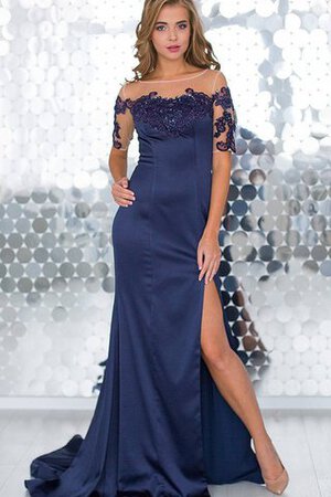 Plissiertes Bateau Satin Reißverschluss natürliche Taile Ballkleid mit Applike - Bild 1