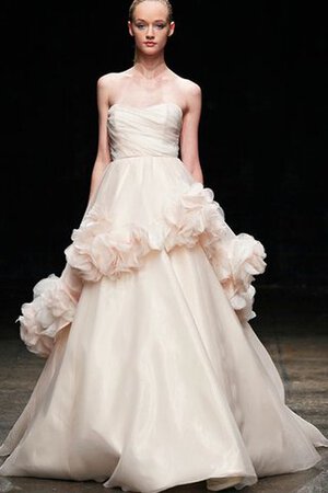 Abito da Sposa Cuore con Festone Naturale Coda A Strascico Cappella in Organza con Fiore - Foto 3