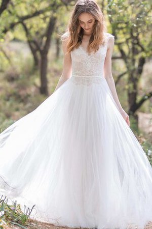 Robe de mariée a plage longueur au ras du sol en chiffon avec perle - Photo 4