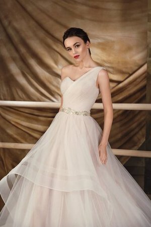 Abito da Sposa A Terra Allacciato in Chiffon monospalla Senza Maniche Naturale - Foto 2