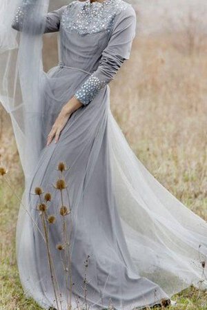 Hoher Kragen Chiffon lange Ärmeln romantisches Brautjungfernkleid mit Schleife mit Bordüre - Bild 1