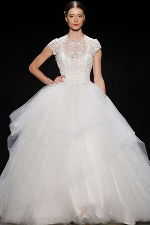 Abito da Sposa con Perline Lupetto in Tulle in Pizzo con Ricamo Cappellino - Foto 3