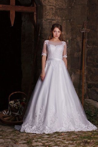 Abito da Sposa Barchetta Spazzola Treno Naturale con Applique A Terra A-Line - Foto 2