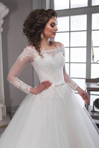 Abito da Sposa Lungo Naturale A-Line in Tulle con Piega con Applique - Foto 2